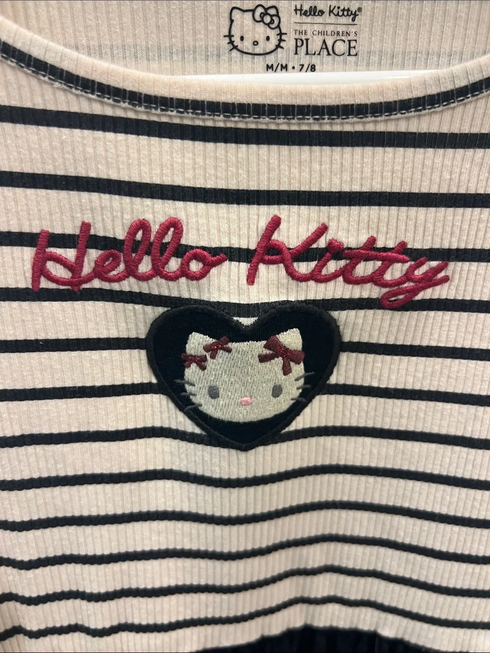The Childrens Place Hello Kitty Black & White Stripe Long-Sleeve Dress Size M